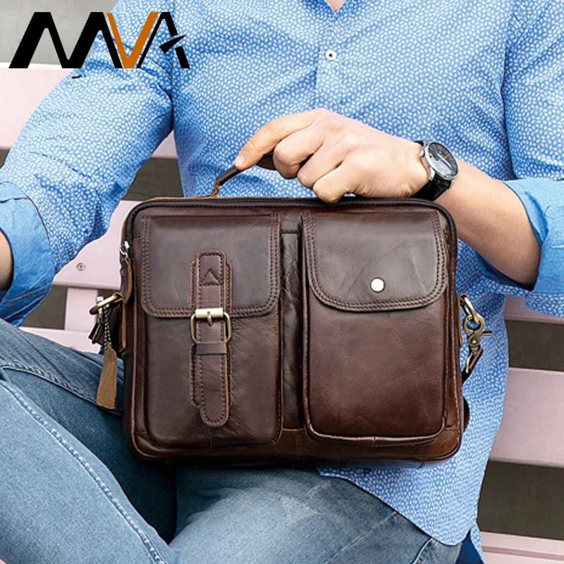 MVA حقيبة ساعي بريد للرجال جلدية Crossbody أكياس للرجال جلد طبيعي حقائب كتف غلق بمشبك أعلى-مقبض الرجال حقيبة يد خمر 8114