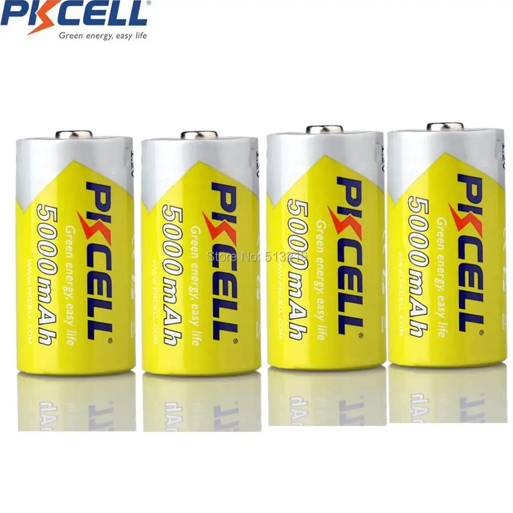 4Pcs*PKCELL C Size 5000mAh 1.2V  Ni-MH C Rechargeable Battery superior AM-2 LR14 MN1400 E93 R14P C battery for Flashlight