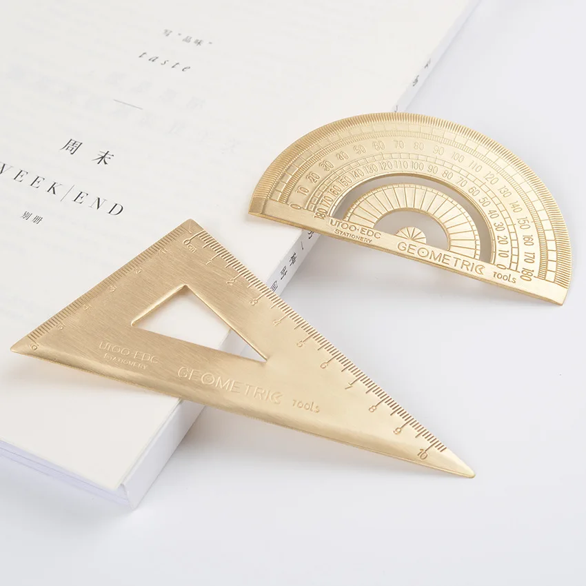 

Brass DIY metal ruler Golden Semicircle Instrument Protractor Drawing Copper Ruler circle template Student supplies BD034