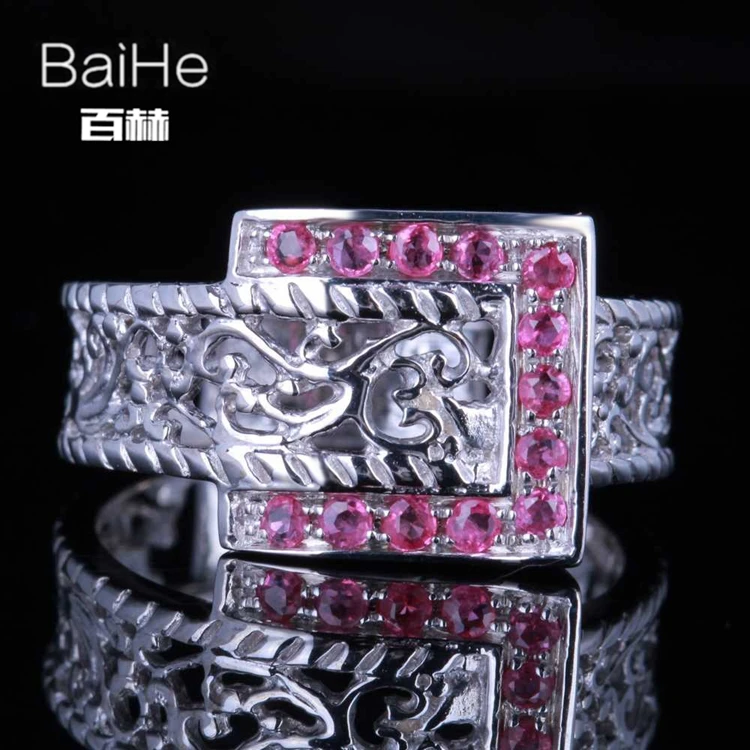 BAIHE Solid 14 K белое золото(AU585) 0.36CT Сертифицированный H/SI настоящие Рубины свадебные женские модные ювелирные изделия кольцо