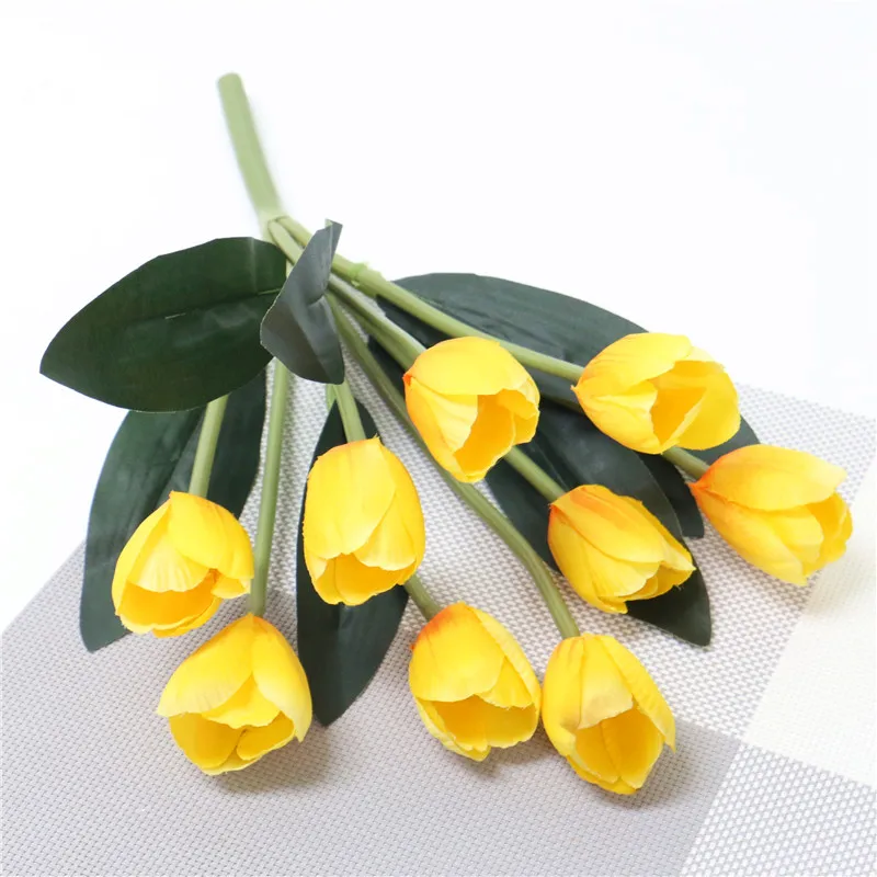 9 голов букет тюльпанов искусственные цветы для дома гостиной с декоративными шелковыми цветами DIY Свадебные букеты невесты 1 шт - Цвет: yellow