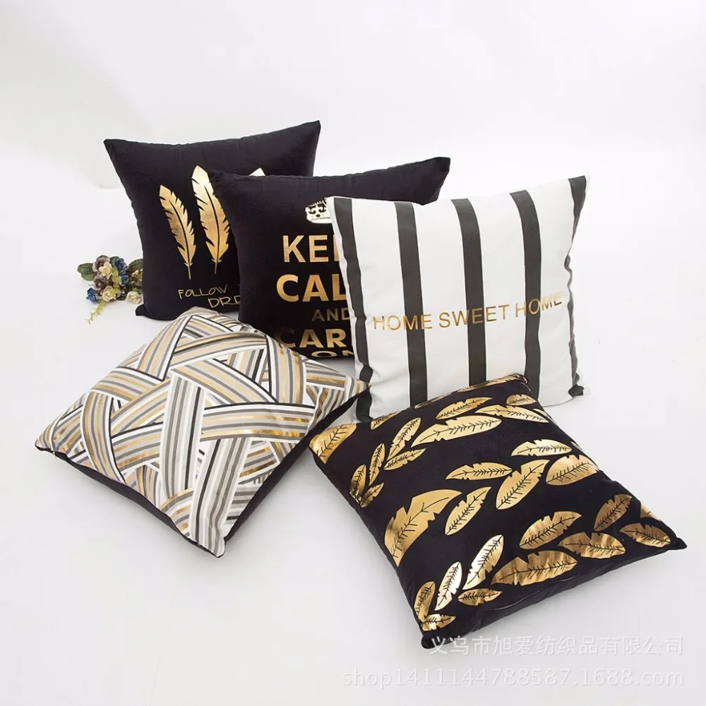 

2018 Stripe Hot Stamping gold feather letter mattress coverings geometry polyester printed Life house Pillows cover decoration