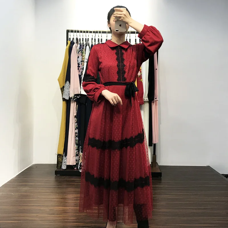 Красное Кружевное платье Vestidos мусульманское платье из Дубая Длинное Макси платье Турция Кафтан Elbise кафтан Рамадан Арабский исламский Eid