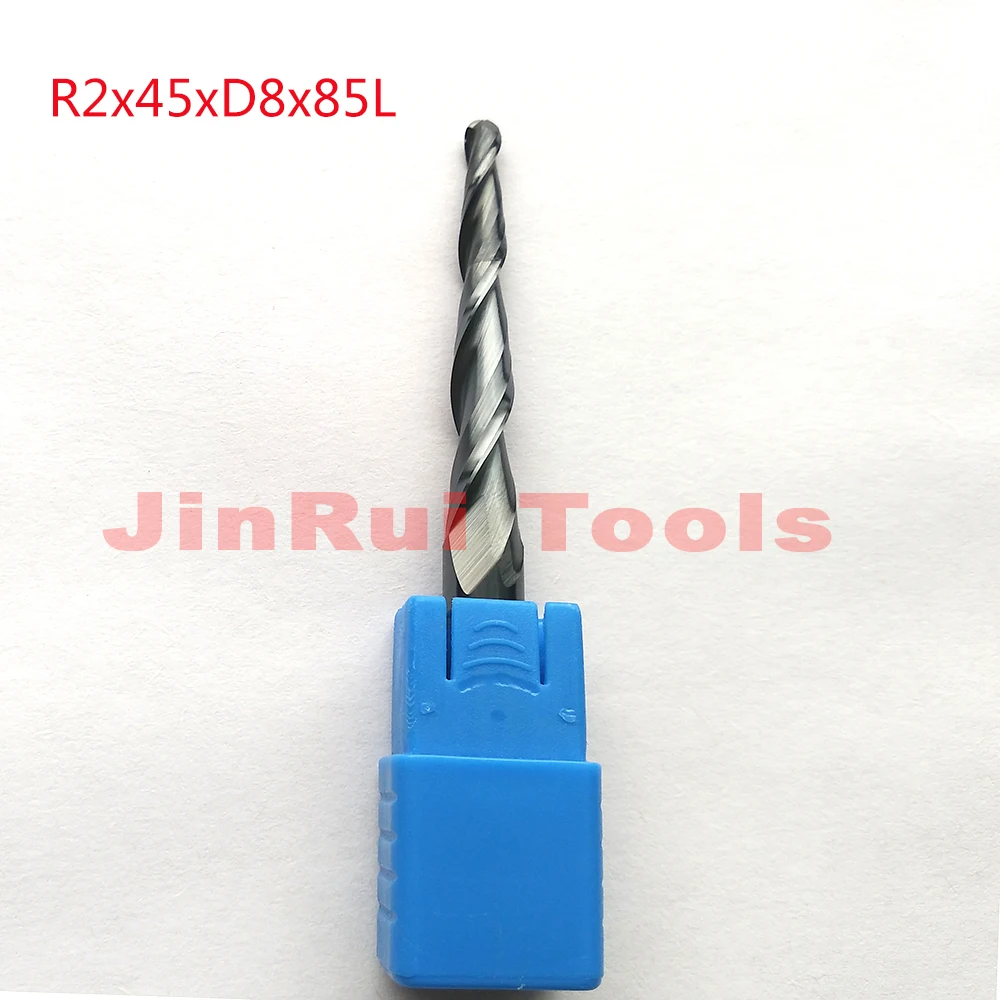 1pc R2*D8*45*85L*2F HRC55 Tungsten solid carbide Coated Tapered Ball Nose End Mills CNC milling cutters knife