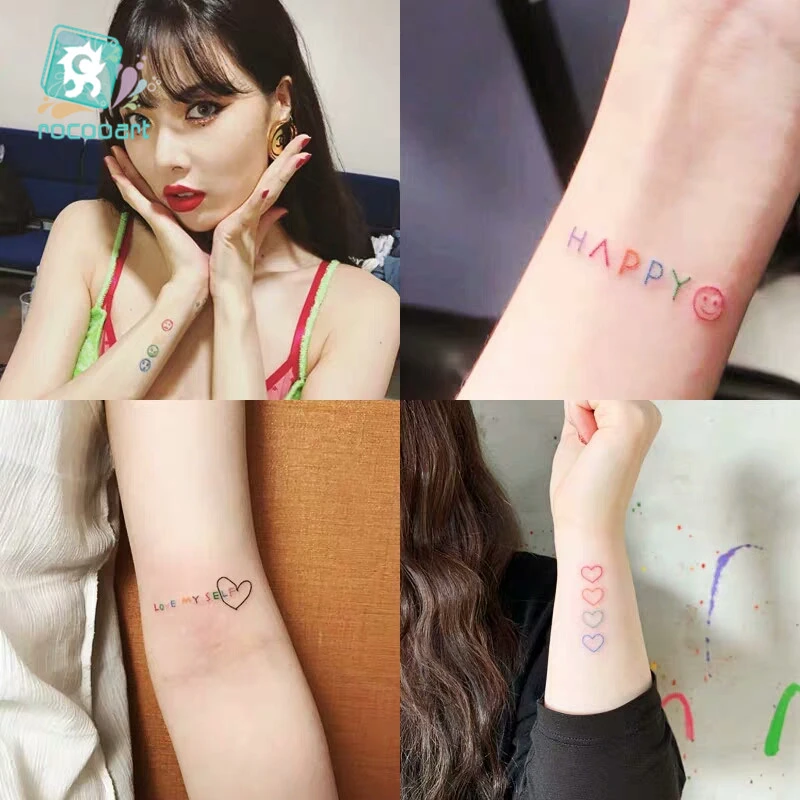 Hyuna Ins Serie Colore Arc En Ciel Expression Tatouage Autocollant Visage Main Belle Corps Art Faux Tatoo Temporaire Impermeable Taty Aliexpress