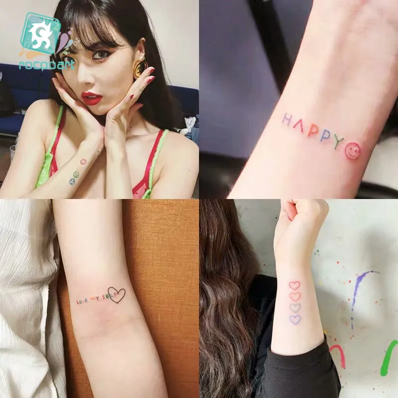 HyunA ins series Colorful Rainbow Expression Tattoo Sticker Face hand Lovely Body Art Fake Tatoo Temporary Waterproof Taty|Temporary Tattoos| - AliExpress