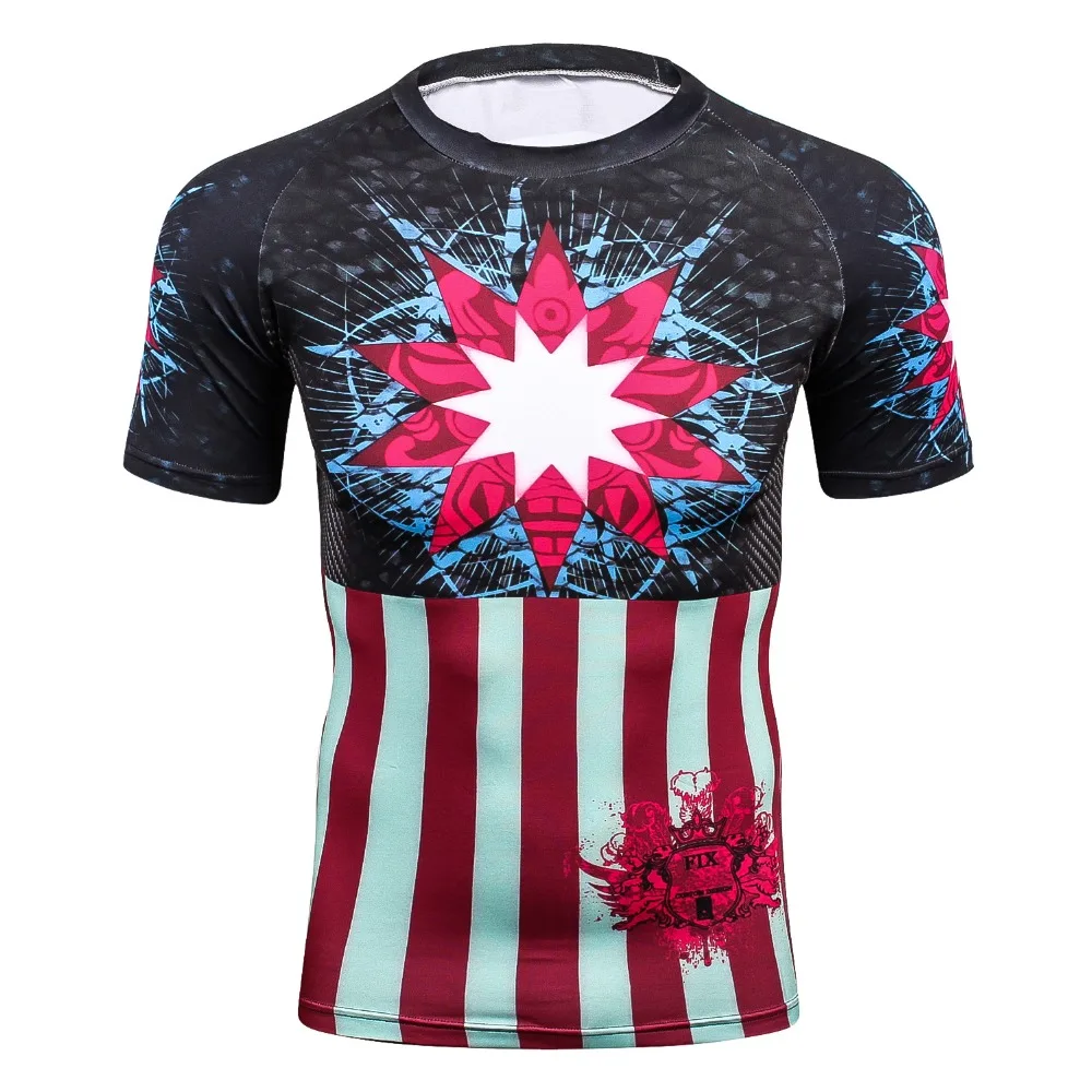 

2018 Man's New 3D Prints Tight Base Layer Men Compression Shirts Fix Gear MMA Rushguard Short Sleeves T-Shirt Short Fitness Tees