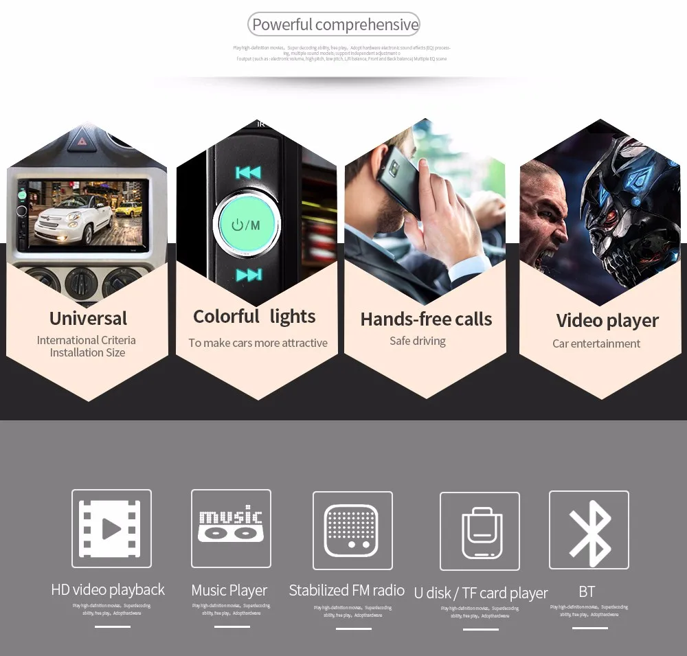 7010B 7 inch Bluetooth V2.0 TFT Screen Car Audio Stereo MP5 Player 12V Auto Video Support AUX FM USB SD MMC Remote Control
