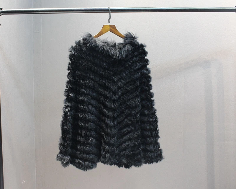 female natural knitted rabbit fur poncho with collar  (8)