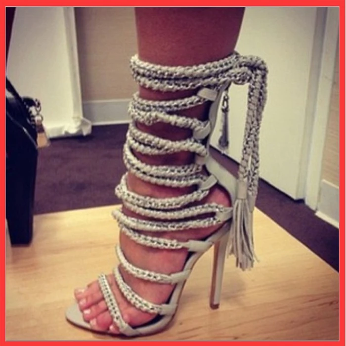 

Women Sandal Boots High Heels Sandals Chain Gladiator Rope Bandage Sandals Thin Heels Sexy Ankle Boots Summer Shoes Woman Pumps