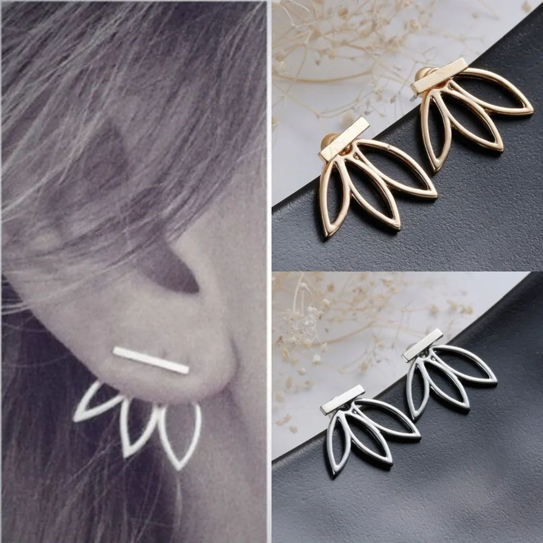 Shellhard Gold Silver Plated Earrings Ear Jacket Vintage Hollow Flower Lotus Earring Brincos Femme Bijoux For Women Jewelry