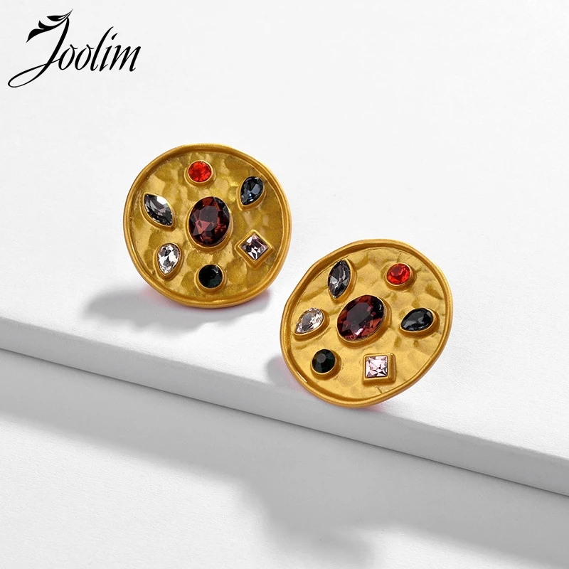 

Joolim Baroque Colorful Crystal Stud Earrings Round Stud Statement High End Stud Earring
