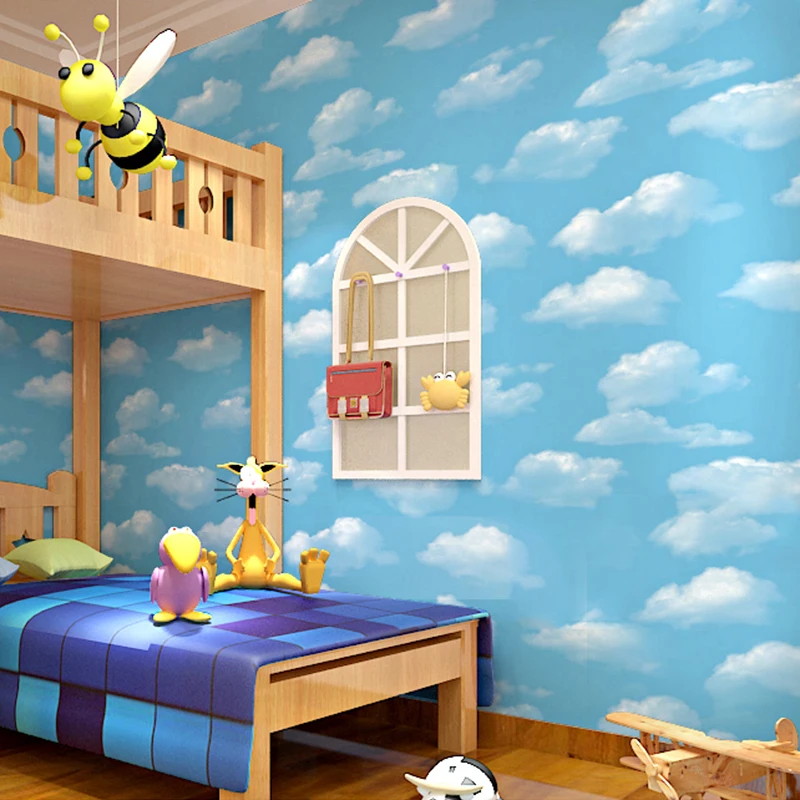 Blue Sky And White Clouds Wallpaper Modern Simple Children's Boys Bedroom Background Wall Papers Rolls PVC Waterproof Home Decor