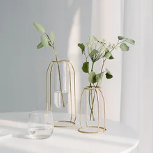 Золотая рамка Цветочная ваза в виде пробирки Креативный дизайн цветочные горшки плантаторы вечерние украшения вазы