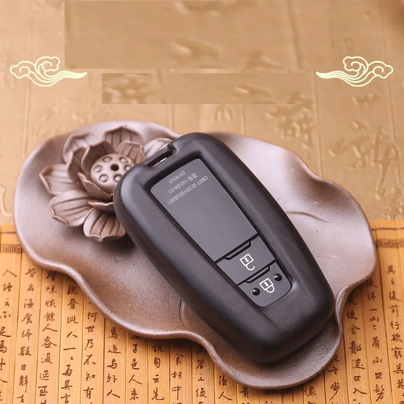 

Red sandalwood ebony Key Holder Cover Case Shell For Toyota Camry CHR Corolla RAV4 Avalon Land Cruiser Prado Prius 2 3 4 Button
