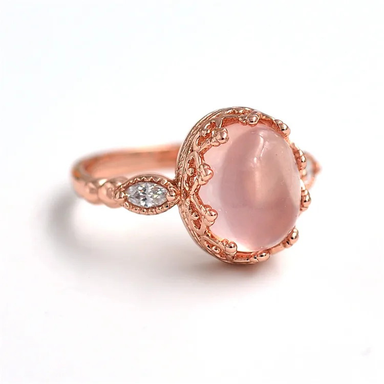 YESWOMEN Natural Rose Quartz Wedding Rings For 925