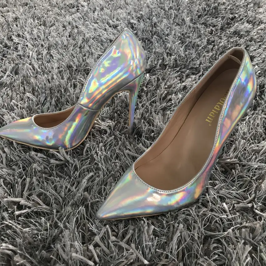 New Brand Women party wedding Pumps Elegant Pointed Toe Thin High Heels Pumps Fashion Sliver Shoes Woman 12cm/10cm/8cm