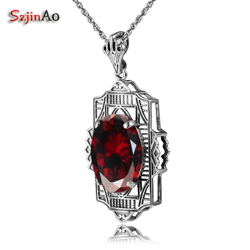 

Szjinao Pure 100% 925 Sterling Silver Garnet Pendant Handmade Jewelry Necklaces For Women Party Wedding Fine Jewelry Yoga