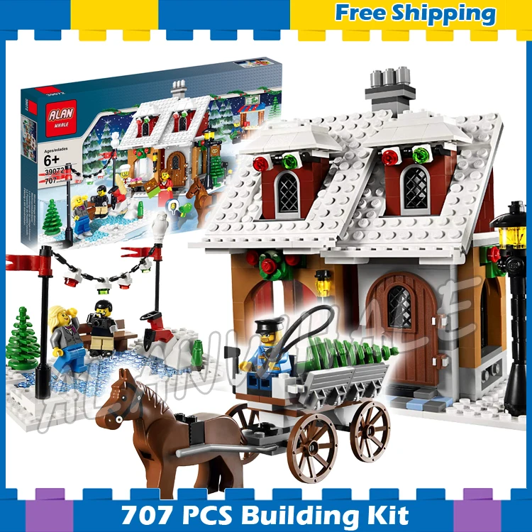 

707pcs Creator Holiday Christmas Bakery Snow-covered Town Light-up Model Building Blocks Gifts sets Compatible With lego