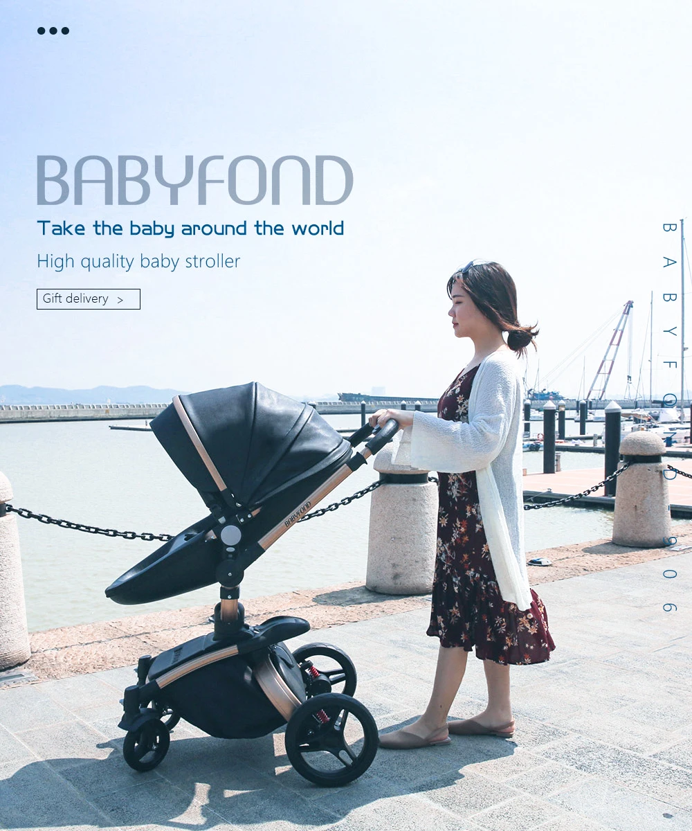 Брендовая детская коляска для новорожденных Babyfond 3 в 1, Роскошная детская коляска из искусственной кожи, двусторонняя детская коляска с поворотом на 360