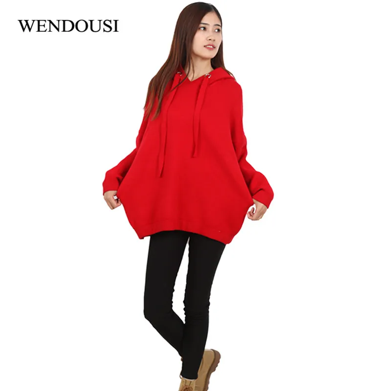 WENDOUSI Hooded Sweaters Women Autumn Long Sleeve Hooded Casual Knitted Pullover Casual Female 