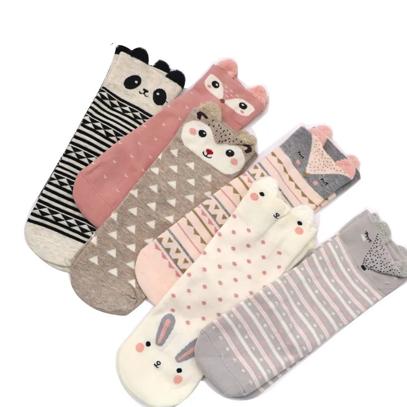 Fashion Cartoon Animal Cute Socks for Women Kawaii Soft 3D Ears Women's Short Socks Funny Christmas Socks for Ladies Girls Sox