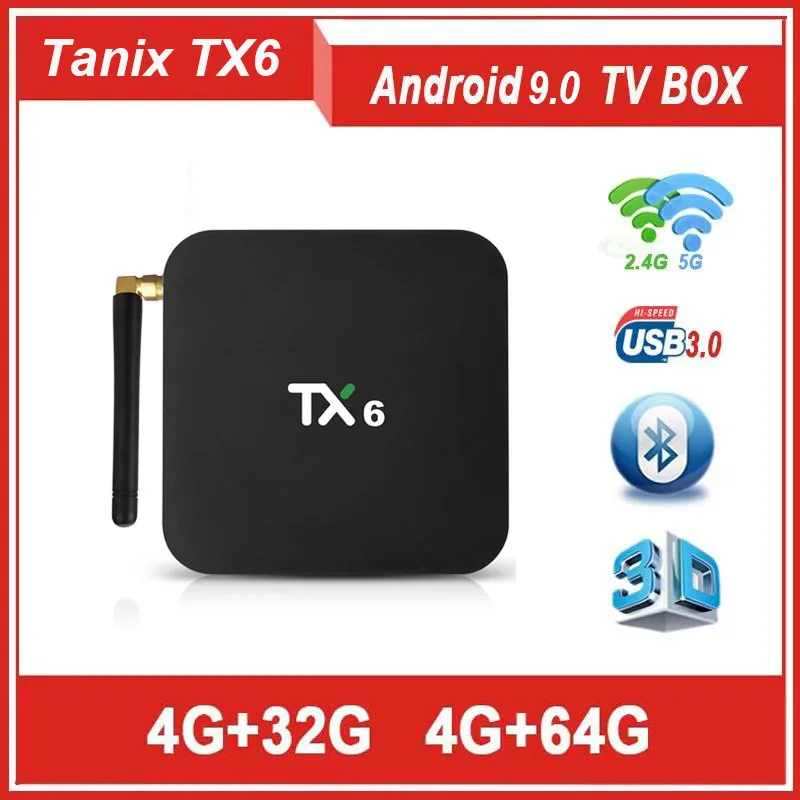 Новый TANIX TX6 ОС Android 9,0 ТВ BOX AllWinner H6 4g Оперативная память 64g Встроенная память 4 ядра DDR3 2,4 г/5G WI-FI H.265 4 K HD BT5.0 Smart Media Player