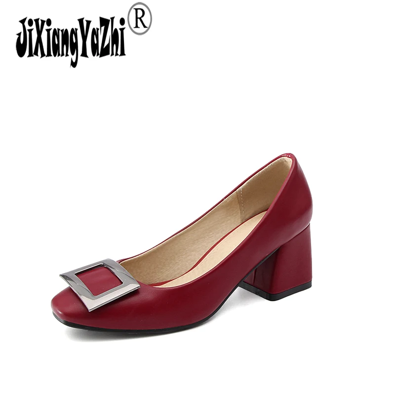 Jixiangyazhi 2018 брендовая летняя Fashio PU круглый Toe Slip на мелкой среднем Туфли с ремешком