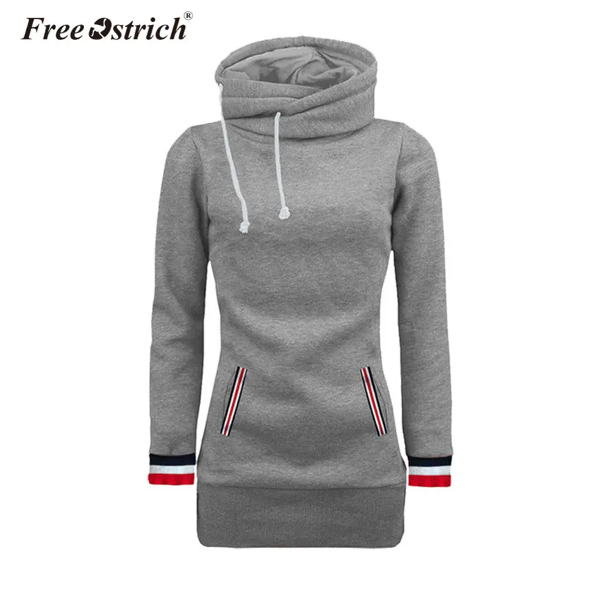  Free Ostrich Sweatshirt Women Turtleneck Slim Long Sleeve Patchwork Pocket Hoodies Outerwear Tops W