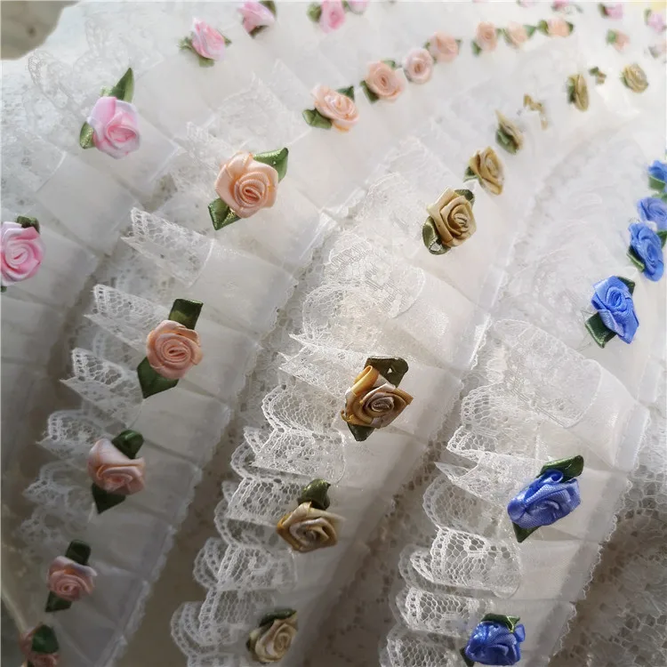 

3 Yards Multi-Color 3D Rose Flower Lace Trim Pink Rosette For Handmade Sewing Craft For Tutu Dress Costume Hat Decoration