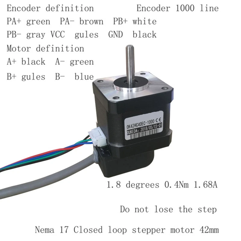 NEMA17 шаговый двигатель с датчиком 1000 линии датчика и 0.4Nm 40 мм 2-фазный шаговый двигатель замкнутого контура типа шаговый двигатель