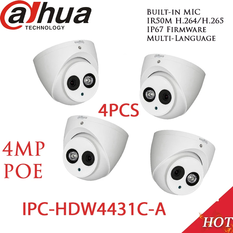

Dahua IP Camera 4MP Poe IPC-HDW4431C-A 4PCS IR30M Mini Camera H.265 H.264 IVS WDR Built-in MIC cctv network multi language ONVIF