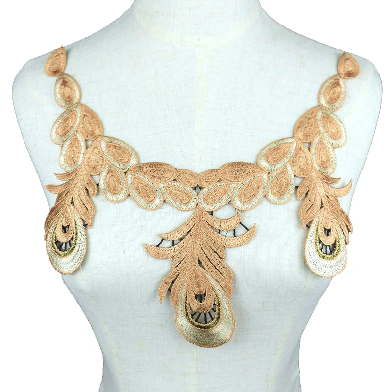 

1Pc Brown Color Venise Lace Fabric Dress Applique Motif Blouse Sewing Trims DIY Neckline Collar Costume Decoration NL118B