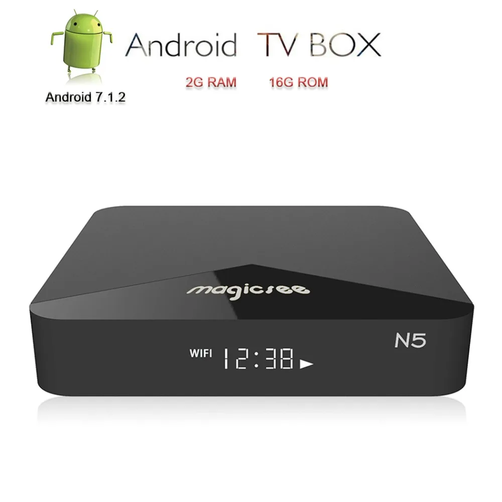 

Magicsee N5 Android 7.1.2 TV Box Smart TV 4K Set Top Box IPTV H.265 Media Player TV Receiver DDR3 2G RAM/16G ROM Amlogic S905X