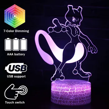 

3D Light LED Table Lamp Illusion Night Light Mewtwo Model 7 Colors Changing 3AA Battery Powered USB bedside Lamp Dropship