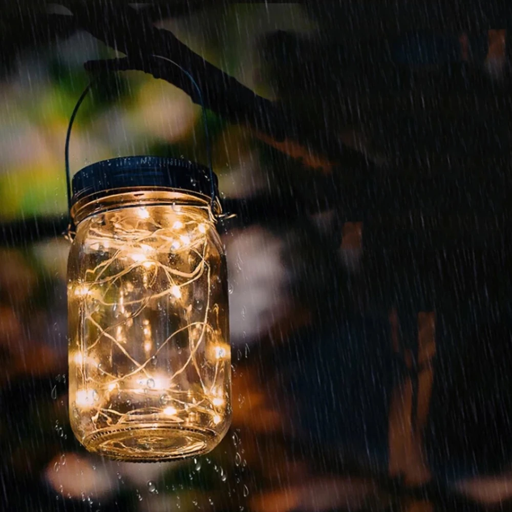 

Solar Mason Can Light Lantern LED String Fairy Star Firefly Jar Warm White Light Home Patio Garden Wedding Christmas Table Decor