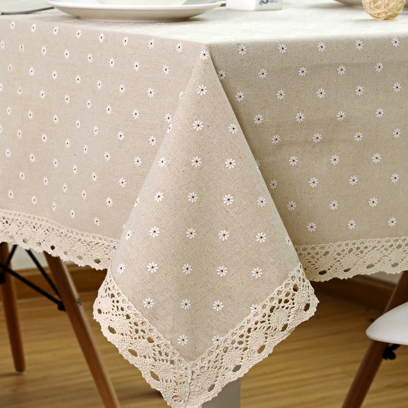 Flower Pattern Tablecloth Linen Cotton Table Cloth with Lace Dining Table Cover GHS99