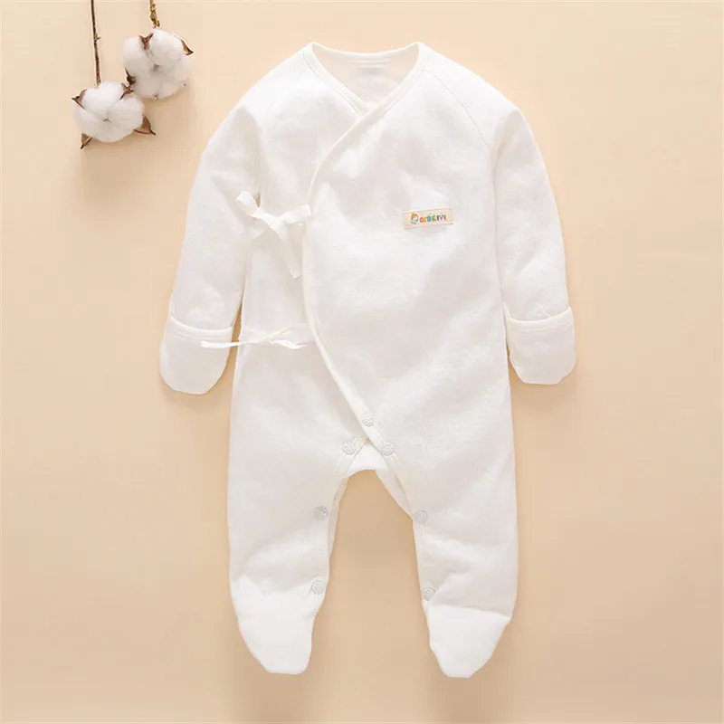 

Baby Footed Pajamas with Mitten Cuffs Blet Closure 100% Cotton Solid Color Soft Cute Baby Footies Sleepers 0-6 Months