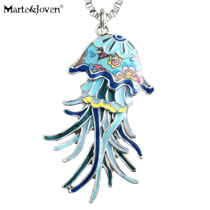 

Marte&Joven Cute Jellyfish Pendant Necklace for Women Girls Unique Design Multicolor Enamel Sea Life Collection Gifts Jewelry