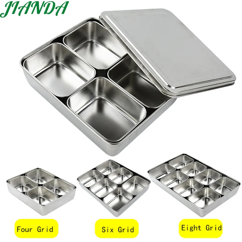 

Japan Style Kitchen Storage Boxes Compartments Stainless Steel Seasoning Container with Lid Rectangle Shape 6 Size For Sale