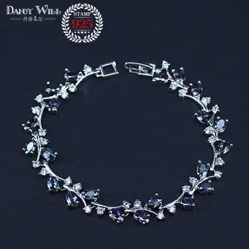 

Luxury Design Multicolor Leaf Rainbow Mystic Crystal Women Fancy Bracelet With Cubic Zirconia Stones lucky present