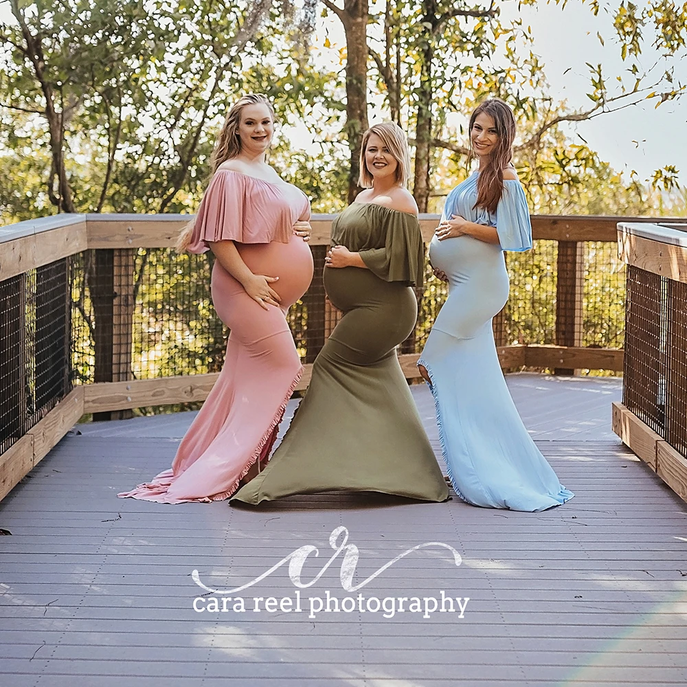 Fora do Ombro Vestido de Maternidade Fotografia para Sessão de Fotos do Vestido Colarinho Plissado Adereços Fotografia Gravidez Grávida Vestido Maxi d & j 2 Mamãe e Bebê