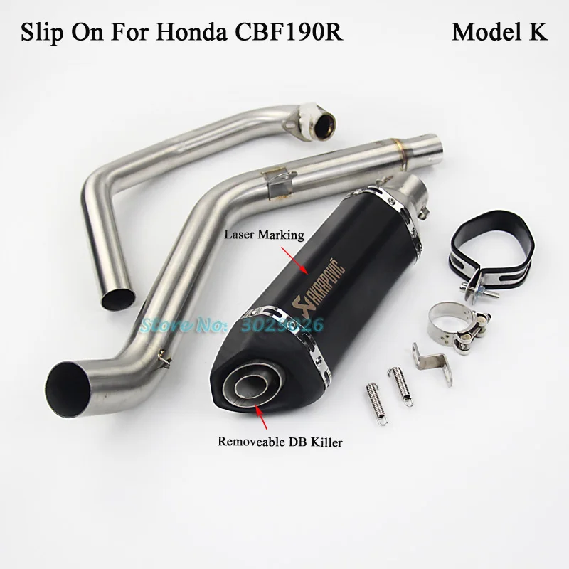 CBF190R слипоны полная система для HONDA CBF190 R Moto модифицированный выхлопной комплект глушителя с передней Соединительная труба лазерная наклейка - Цвет: K