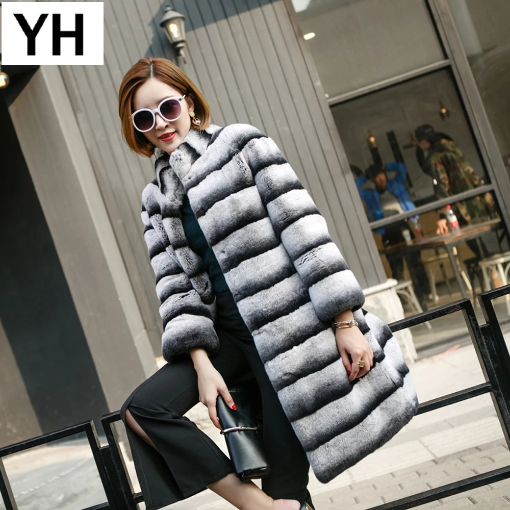 Real Rex Rabbit Fur Coat Long Style Women 100 Genuine Rex Rabbit Fur