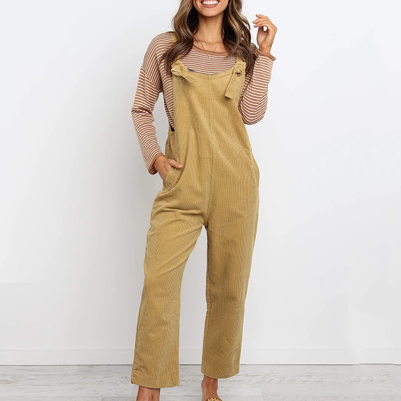 

Women Jumpsuit Casual Straight Loose Solid Color Suspender Trousers Big Size Overalls Basic Holiday Jumpsuit