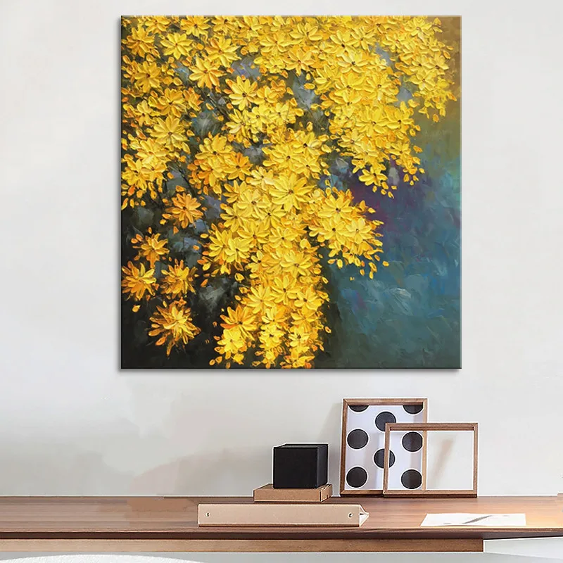

Large Knife Flower Oil Paintings Hand-painted Yellow Floral Painting on Canvas Modern Home Decorativos Wall Art Pictures Flowers
