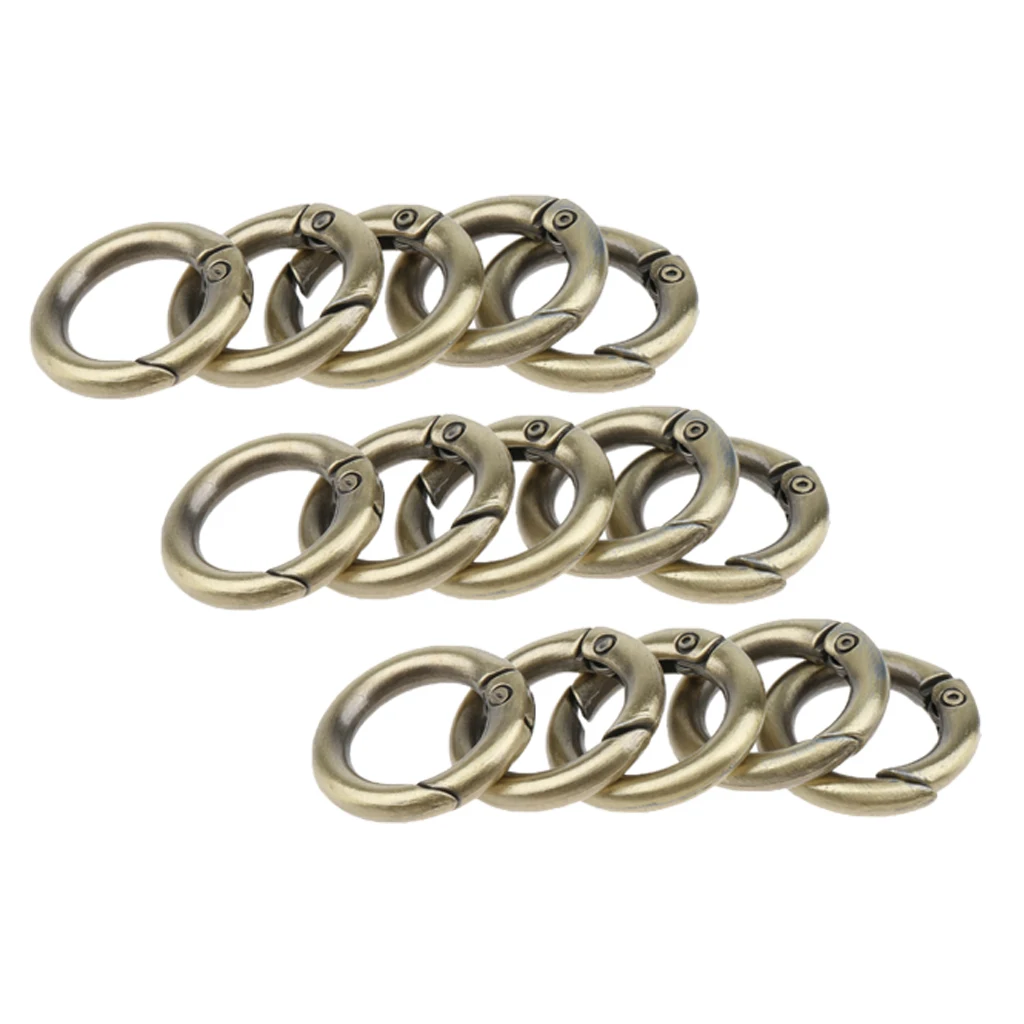 15pcs Round Push Gate Open Hooks Spring Ring Key Ring Carabiner Snap Buckle Backpack Bag Accessories