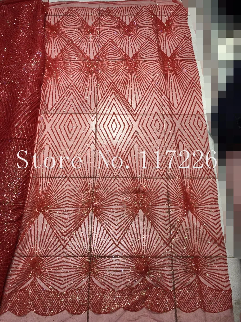 

Latest Nigerian Laces Fabric Tulle Lace Fabrics for African Dress JRB-82763 with glitter in red color