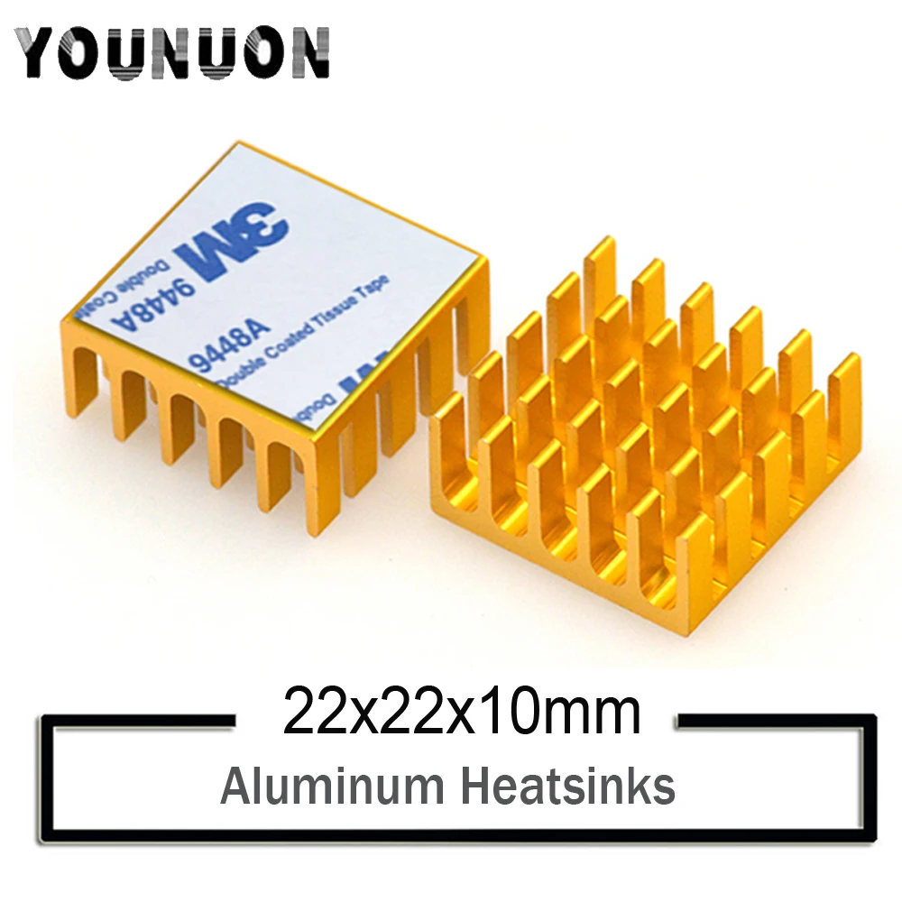 2pcs Younuon Gold 22x22x10mm Aluminum Heatsink For Chip Cpu Gpu Vga Ram