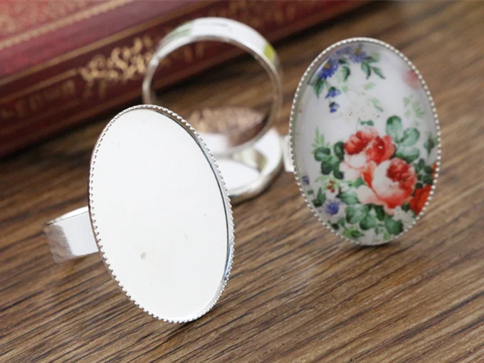 

18x25mm 10pcs Light Silver Plated Brass Oval Adjustable Ring Settings Blank/Base,Fit 18x25mm Glass Cabochons J4-08
